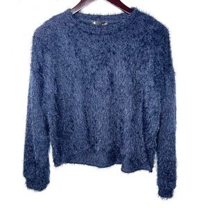 REVOLVE Krisa Fuzzy High Low Sweater Navy Blue Size XS Extra Small